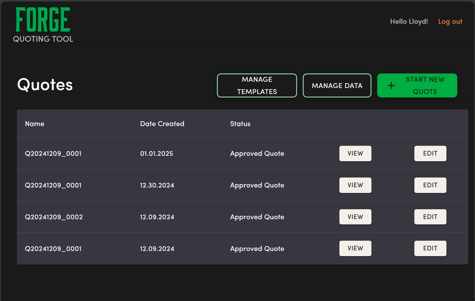 Quote dashboard